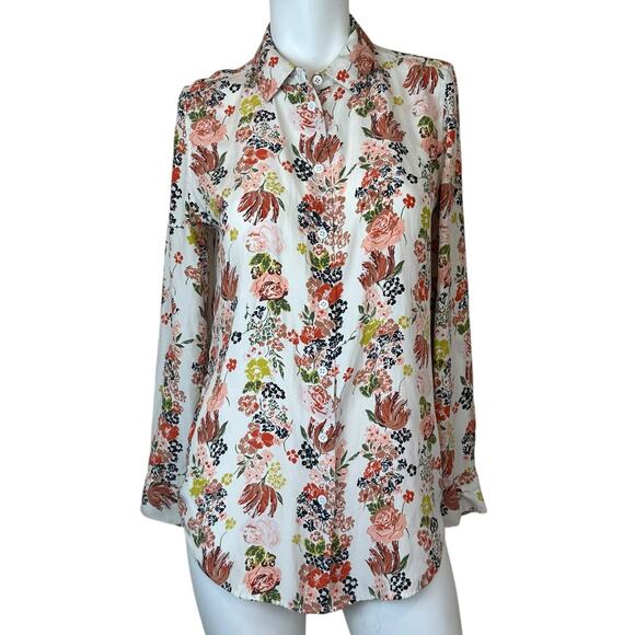 Equipment Tops - Equipment Femme Women's Cream Peach Tan Floral Silk Button Down Blouse sz XS